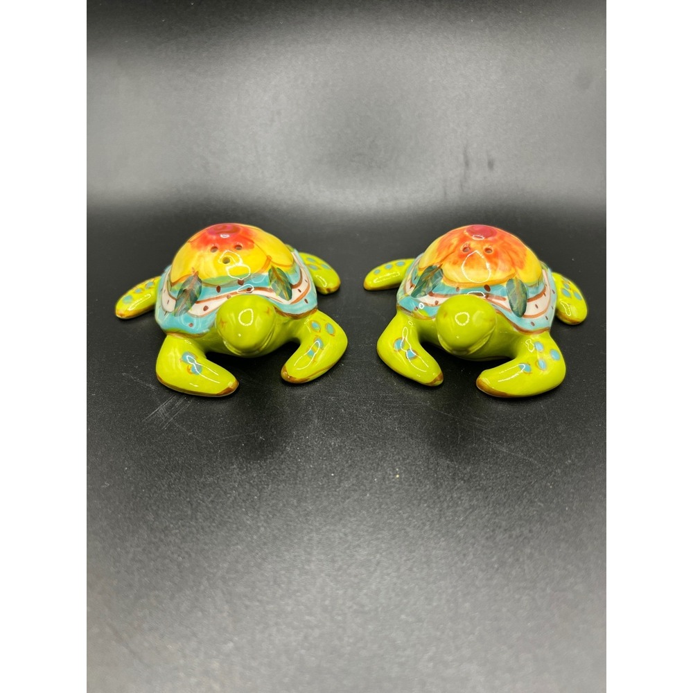 Turtle Salt Pepper Shakers Ceramic Blue‎ Sky Brand Kitchen Decor Signed Diane